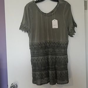 NEW POL L olive sage green lace boutique top shirt